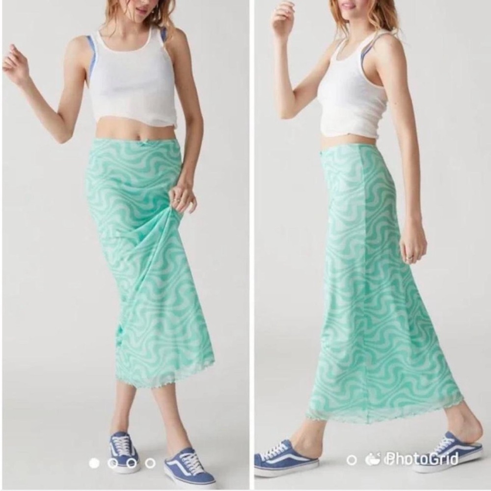 Urban Outfitters Mint Green Wavy Y2K Boho Maxi Skirt- Size S